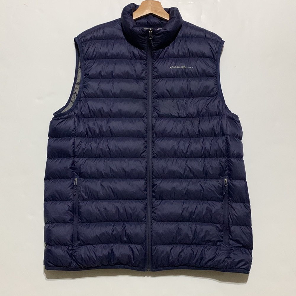Eddie Bauer Mens Large Puffer Down Fill Vest Jacket Navy Blue - Picture 3 of 8